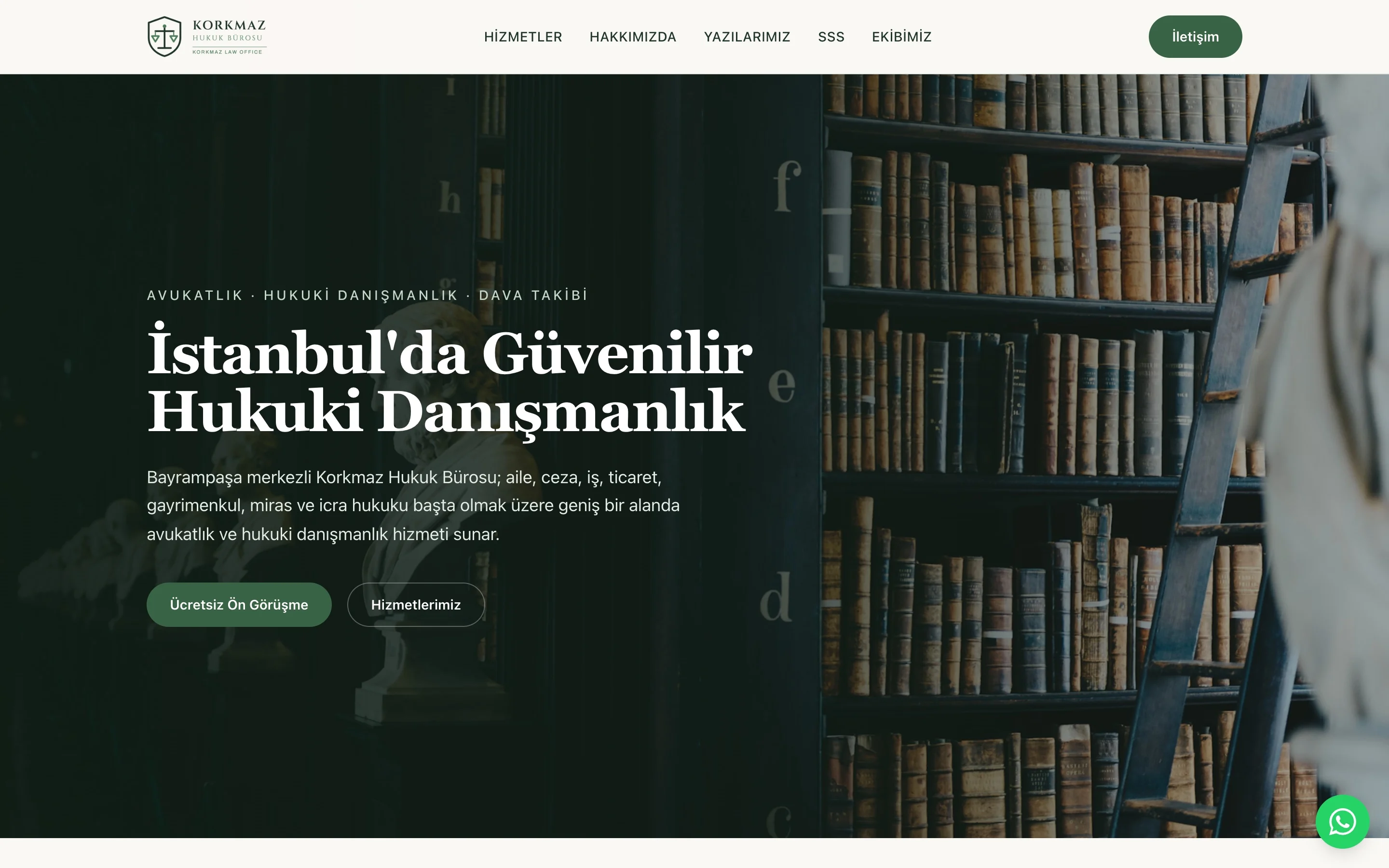 Korkmaz Law Office website, home page on desktop