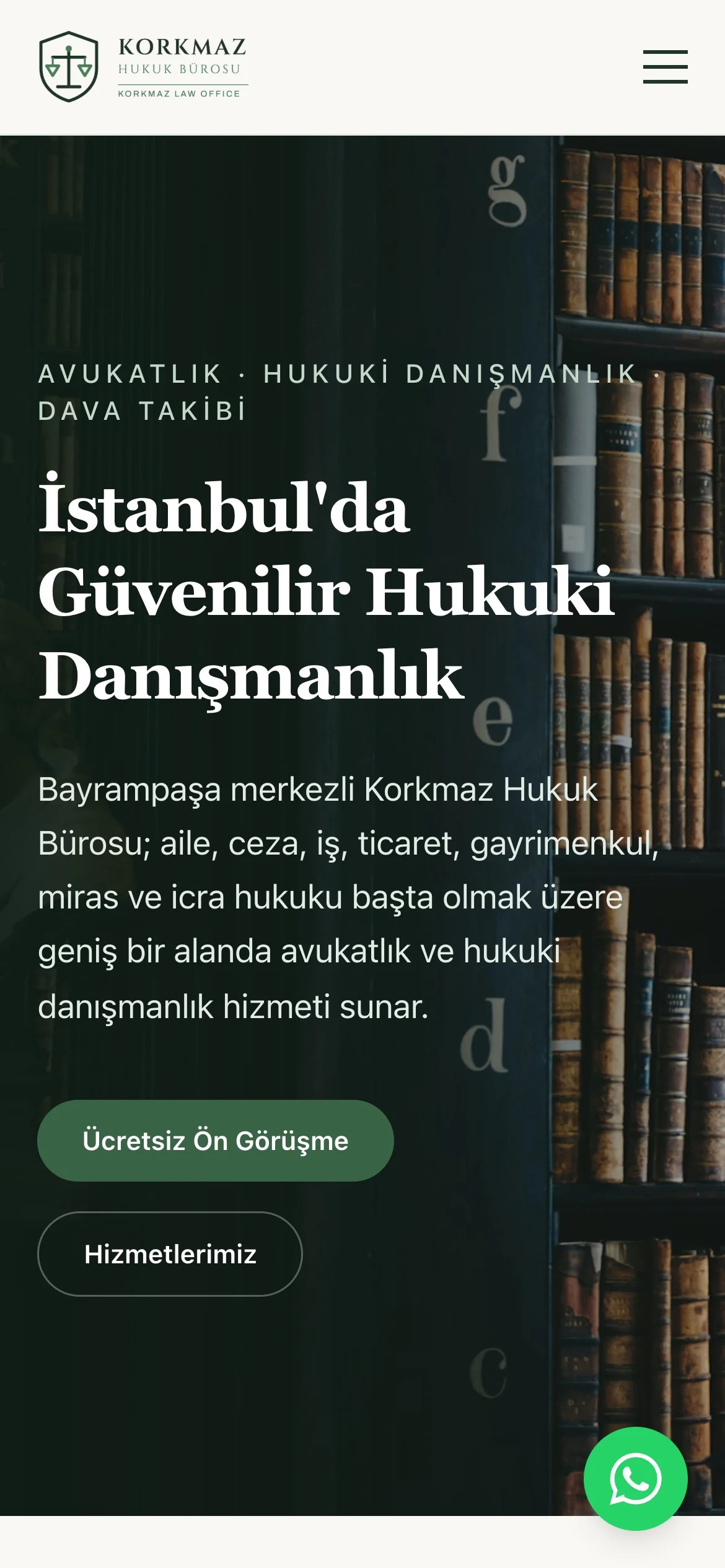 The Korkmaz Law Office website on a phone