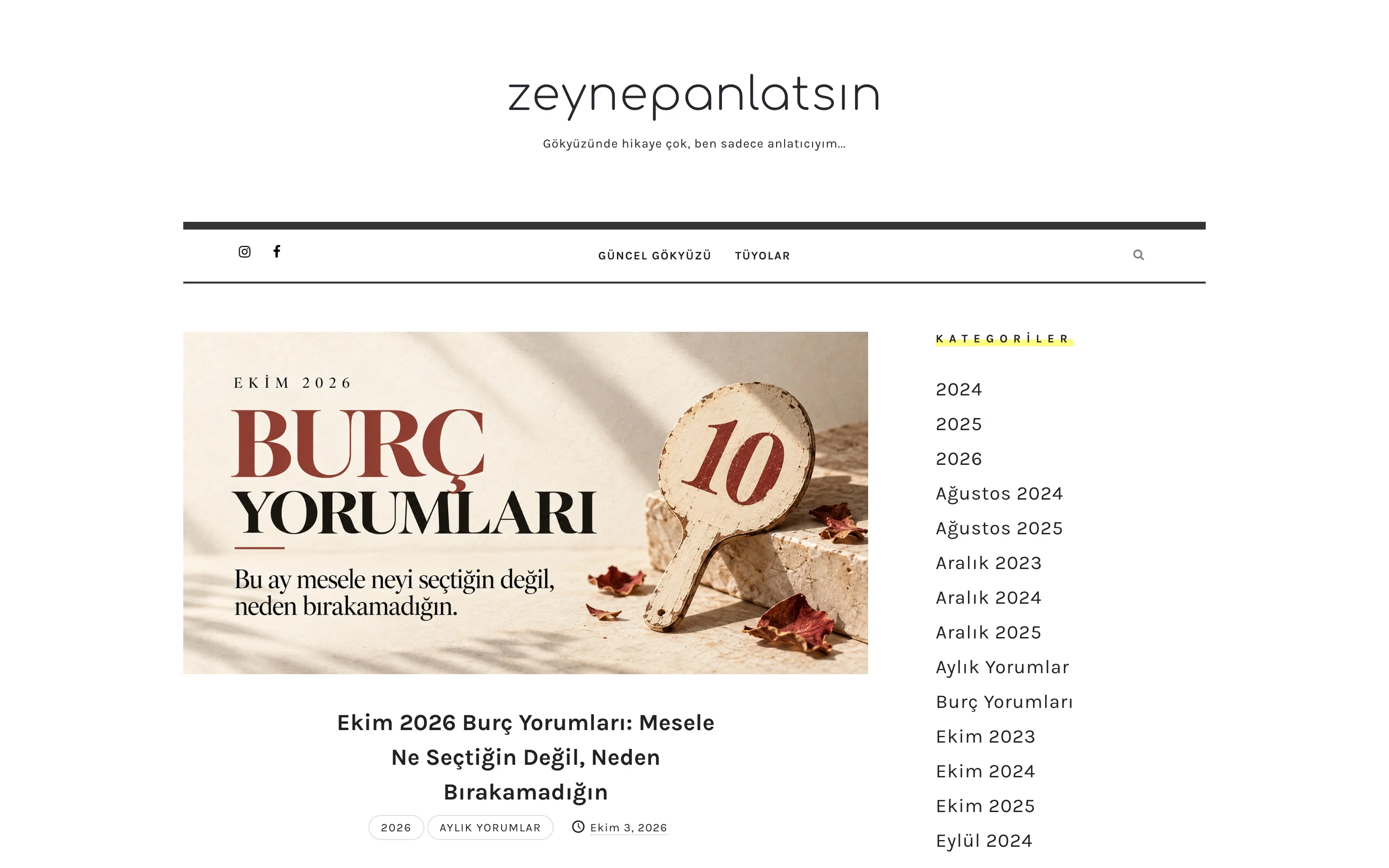 zeynepanlatsın astrology blog, home page on desktop